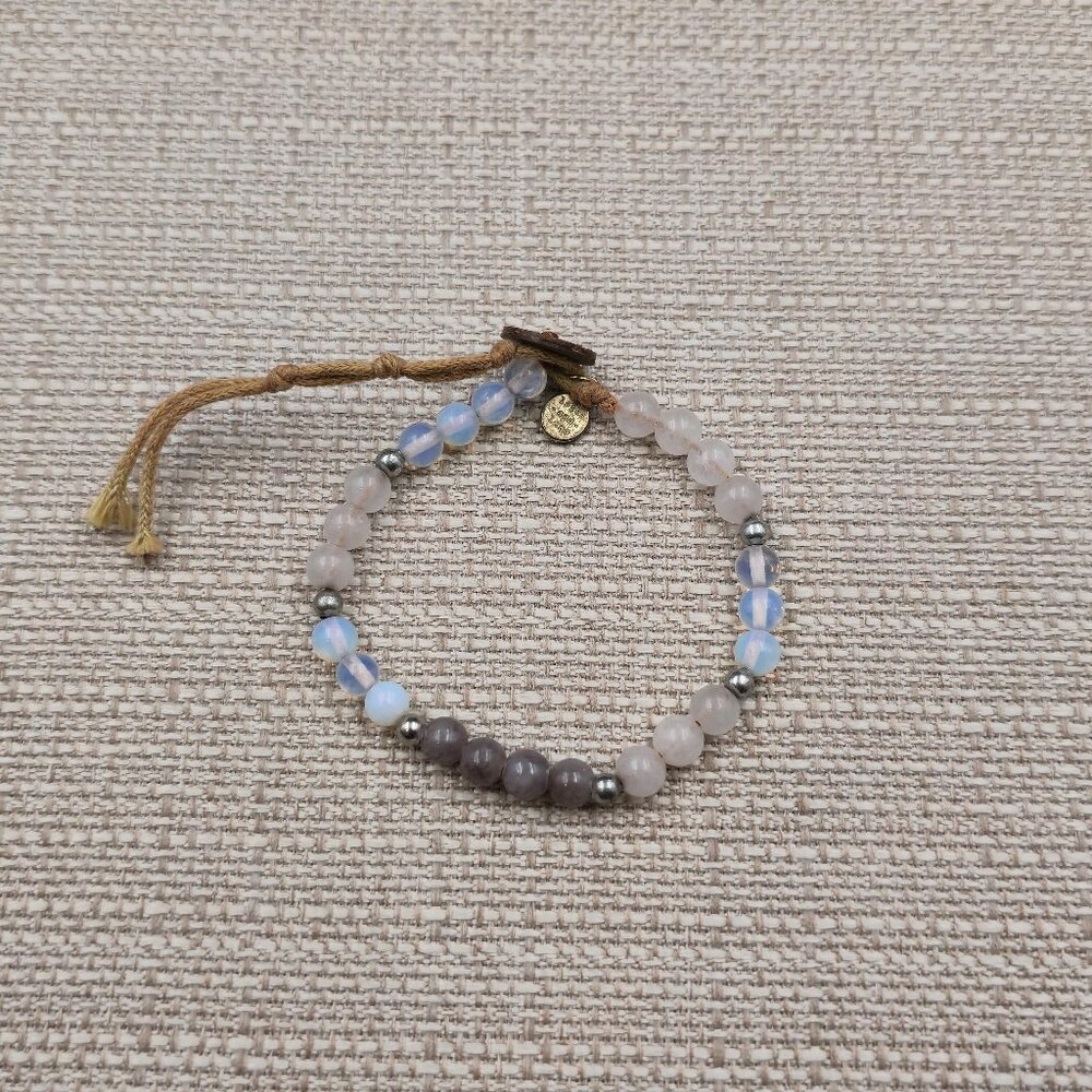 7+1 Inch Opalite Quartz Labradorite Stone Cord Bracelet A7277